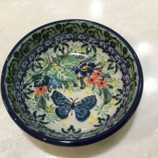 C.  A.  Polish Pottery 3.  5” Bowl - Unikat - Blue Butterfly T.  Liana -