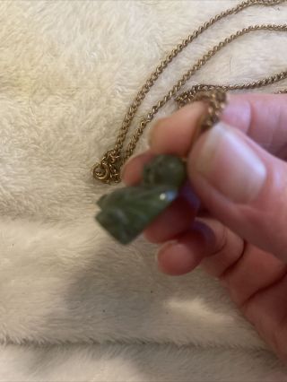 Vintage Jade Look Carved 1” Buddah Pendant And 22” Chain 2