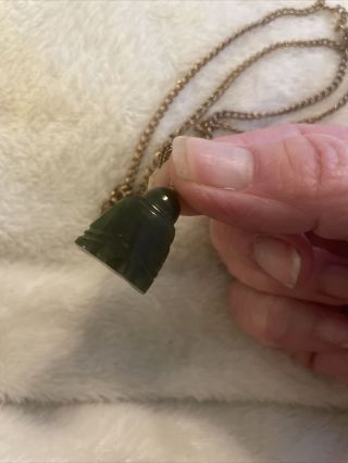 Vintage Jade Look Carved 1” Buddah Pendant And 22” Chain 3