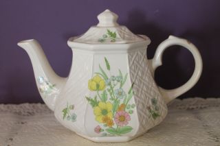 Vintage Sadler England Teapot - Yellow,  Pink & Blue Flowers - Basket Weave