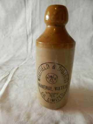 Antique Wakefield & District Mineral Water Blob Top Stoneware Bottle,  7 " T Ex