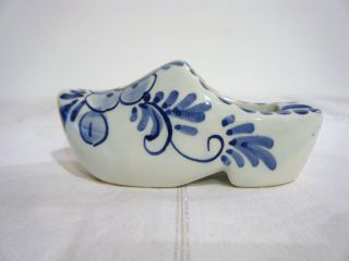 Vintage 1950s Holland Dutch Delft Blue Floral Ceramic Clog Shoe Ashtray 4 " Long