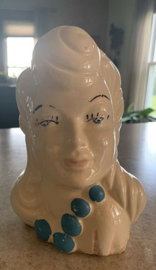 Vintage Ceramic Lady Head Vase Planters,  5 " Glamour Girl,  Made In Usa