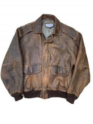 Vintage Club Elite Leather Motorcycle Jacket 90s Mens A2 Flight Bomber Jacket