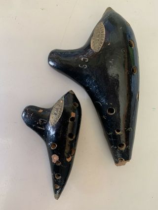 Antique Ocarina Clay Wind Flute Made In Germany X2