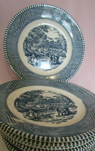 Set Of 8 Currier And Ives By Royal China Harvest Bread Butter Plates 6 3/8 "