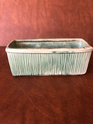 Vintage Mccoy Usa Art Pottery Planter Green Rectangle Vertical Stripes