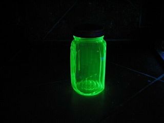 Vintage Green Depression Glass 5 Inch Ribbed Jar/canister