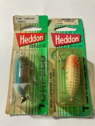 2 Vintage Heddon Lures 2 " Tiny Torpedo 1/4oz Topwater Prop Baits 1990