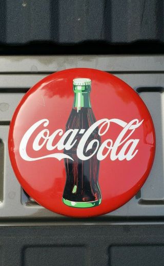 Coca Cola Button Metal Sign Embossed Vending Machine Coke Bottle Soda Vintage