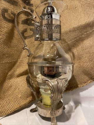Vintage Raimond Silverplate Coffee Tea Glass Carafe Holder & Footed Base/