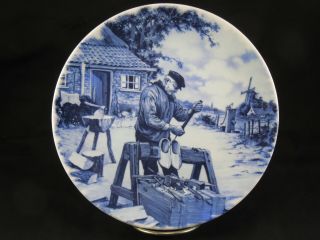 Delftware Ter Steege Bv Blue & White Collectible Plate Man Wooden Shoes Holland