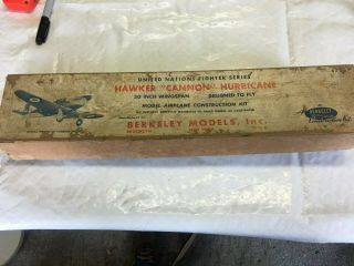 Vintage Berkeley Hawker " Cannon " Hurricane Wooden Model Airplane Kit
