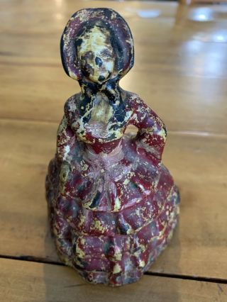 Antique Victorian Colonial Lady Cast Iron Doorstop National Foundry 1920s