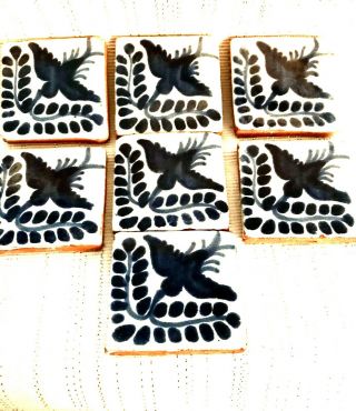 Seven Vintage 2 " Hand - Painted Tiles From Portugal/blue Hummingbird On White
