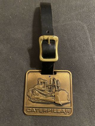 Vintage Caterpiller Bulldozer Brass Watch Fob With Strap