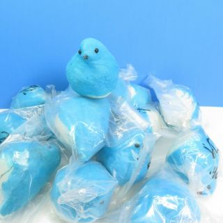Vtg 15 Pudgy Turquoise Artificial Felted Birds Crafts Diy Home Decor Ornaments 3