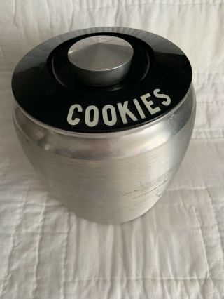 Vintage Kromex Brushed Spun Aluminum Cookie Jar Mid - Century Modern 1950s