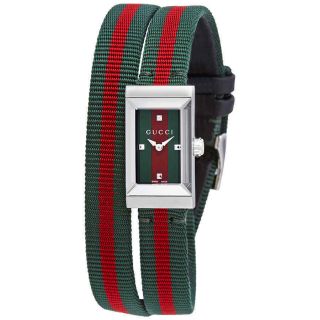 Gucci G - Frame Green & Red Dial Double Loop Nylon Ladies Watch Ya147503