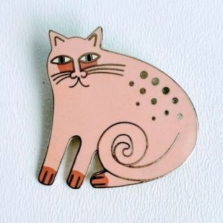 Vintage Laurel Burch Pink Gold Tone Enamel Keshire Cat Brooch Pin Pendant