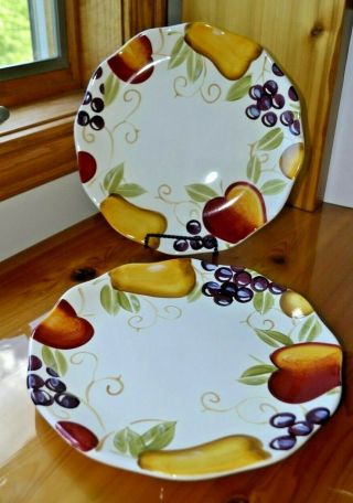 Set Of 2 Better Homes And Gardens Fruit Dinner Plates 11 1/8 " Pear Apple Grapes