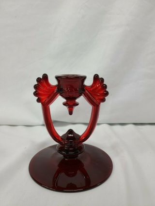 VINTAGE RUBY RED MARTINSVILLE MOONDROPS DOUBLE WINGED CANDLE HOLDER 2