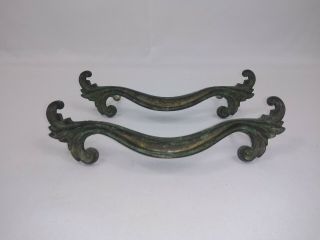 2 Vintage Antique French Provincial Brass Drawer Pulls Handle 7 " W