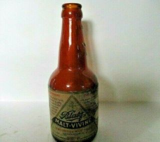 Vtg.  Blatz Beer Bottle Malt - Vivine Paper Label Milwaukee,  Wis