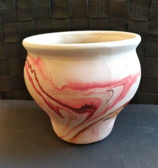 Vintage Nemadji Pottery Usa Red Swirl 4 " Planter Pot/vase