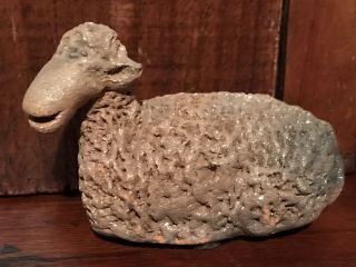 Vintage Primitive Salt Glaze Nc Pottery Stoneware Resting Sheep Lamb