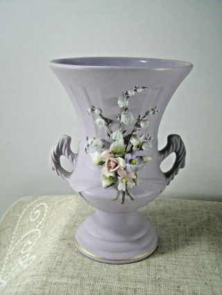 Vintage Lefton China Lavender Raised Flower Urn Vase 2948