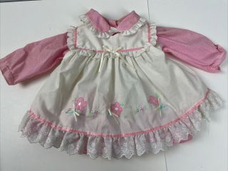 Vtg 70s 80s Pinafore Dress 12 Mos Pink White Flowers Eyelet Baby Philippines