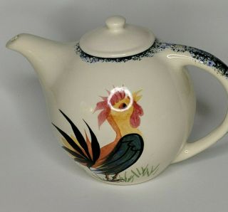 Emerson Creek Pottery Ivory & Blue Sponge Rooster Teapot