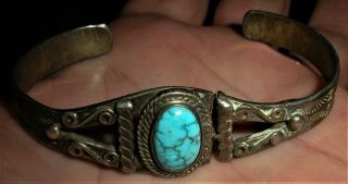 Vintage Navajo Turquoise Sterling Silver Bracelet Great Stampwork Vafo