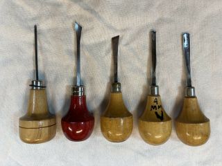 Vintage Ramelson & Miller Falls Wood Carving Tools,  5 Palm Held Gouges 2