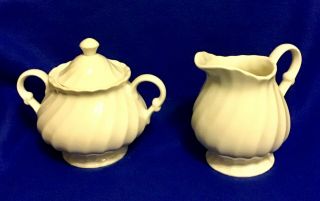 Vintage Sheffield Bone White Swirl Pattern Sugar Bowl And Creamer Bone China