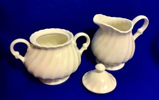 Vintage Sheffield Bone White Swirl Pattern Sugar Bowl and Creamer Bone China 2