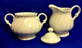Vintage Sheffield Bone White Swirl Pattern Sugar Bowl and Creamer Bone China 3