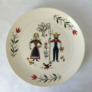 Homer Laughlin Rhythm Farmer Wife Plate Set Of 4 Mcm Pa Dutch Amish Folk