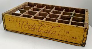 Yellow Coca Cola 24 Bottle Case Wood Crate Carrier Vintage