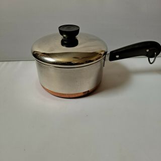 Vintage Revere Ware 1.  5 Qt Copper Bottom Sauce Pan 2363973