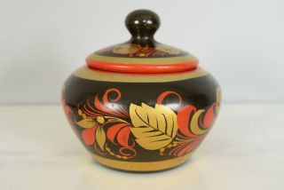 Vintage Russian Khokhloma Wood/wooden Enamel Folk Art Covered Bowl/vessel 3 - 1/4 "
