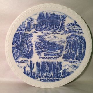 Vintage Vernon Kilns Souvenir Plate - Carlsbad Caverns Mexico - Blue 10.  5 "