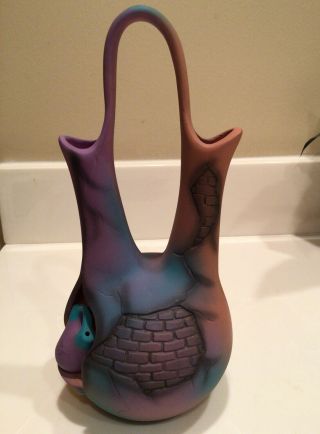 Vtg J Vincent Studios Art Pottery Handcrafted Southwest Double Vase With Cutout