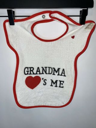 Vtg Baby Bib Terry Cloth Grandma Loves Me Red White Snap Mother Maid