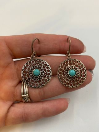 Vintage Cfj Jewelry Sterling 925 Silver Turquoise Earrings Design
