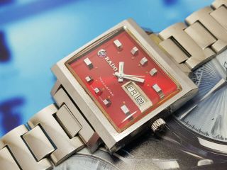 Rado Manhattan Automatic Day/date Swiss Made Stainless Steel Vintage Red Dial