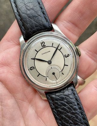 Vintage Longines Calatrava 12.  68z Scientific Sector Dial 35mm Steel Watch Rare
