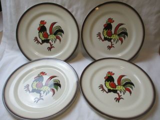 Vintage Set Of 4 10 " Dinner Plates Poppy Trail By Metlox California Red Rooster