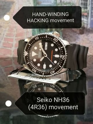 Seiko Skx007k1 Nh36a Mod (4r36) Skx 007 Hand - Winding Hacking Movement